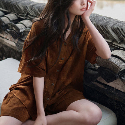Ownkoti Rust Brown Matching Couple Cotton Pajamas - image 8