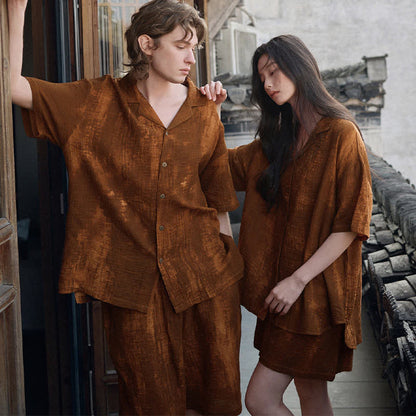 Ownkoti Rust Brown Matching Couple Cotton Pajamas - image 2