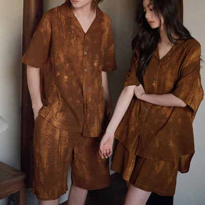 Ownkoti Rust Brown Matching Couple Cotton Pajamas - image 0