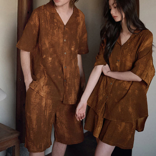 Ownkoti Rust Brown Matching Couple Cotton Pajamas - image 0