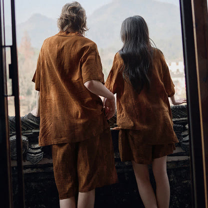 Ownkoti Rust Brown Matching Couple Cotton Pajamas - image 5