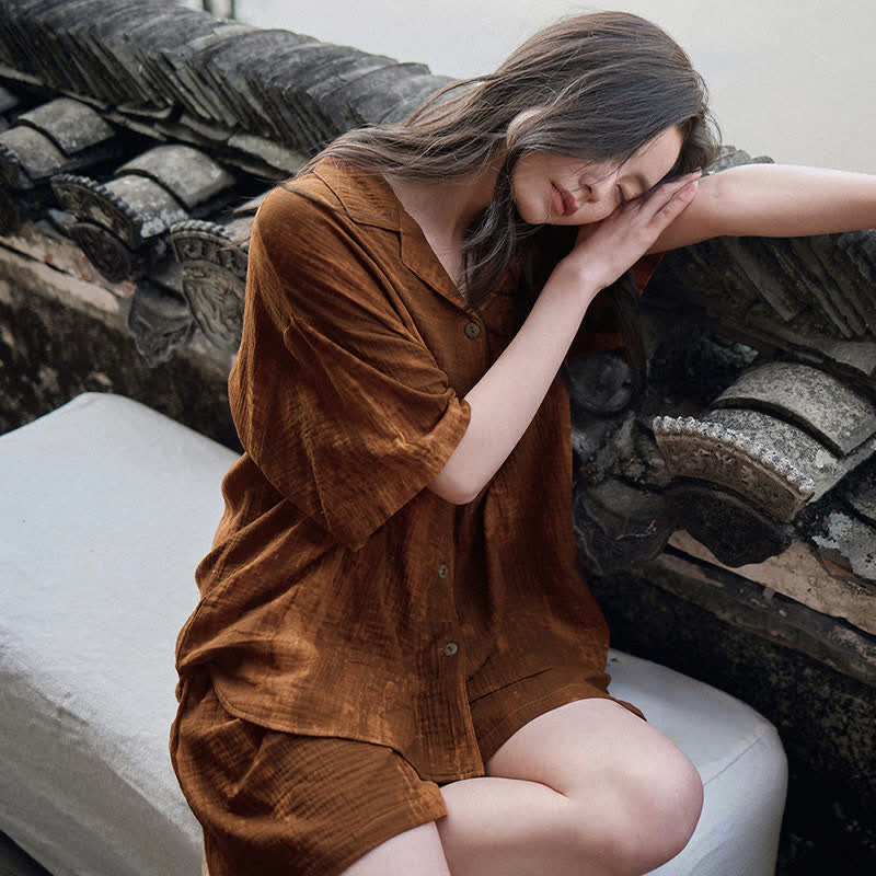 Ownkoti Rust Brown Matching Couple Cotton Pajamas - Women - XL - image 7