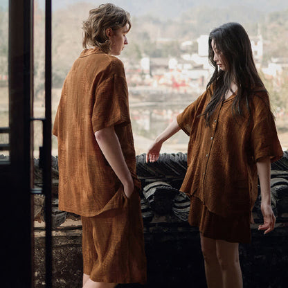 Ownkoti Rust Brown Matching Couple Cotton Pajamas - image 4