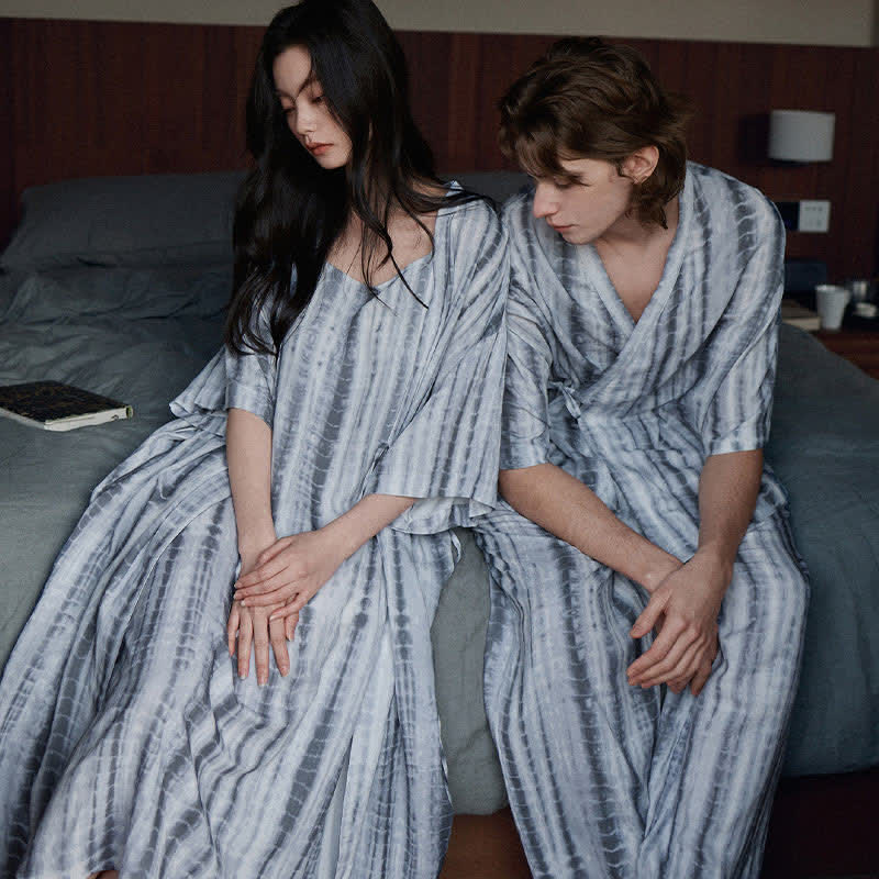 Ownkoti Matching Couple Tie Dye Stripe Sleepwear Set - image 3