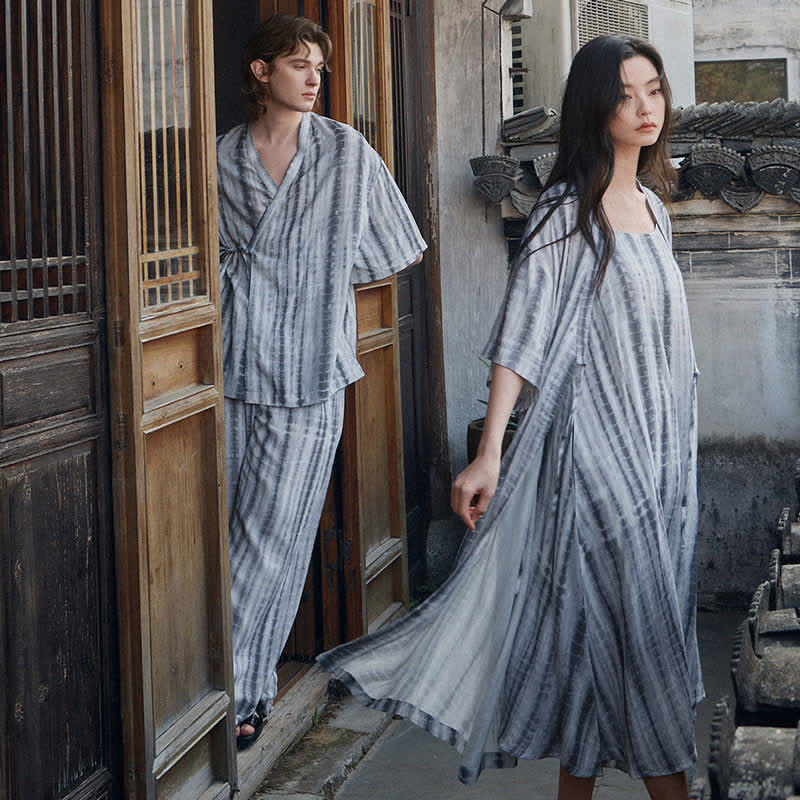 Ownkoti Matching Couple Tie Dye Stripe Sleepwear Set - image 1