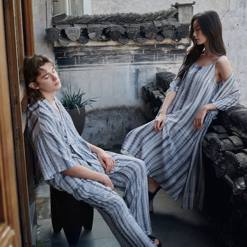 Ownkoti Matching Couple Tie Dye Stripe Sleepwear Set - image 2
