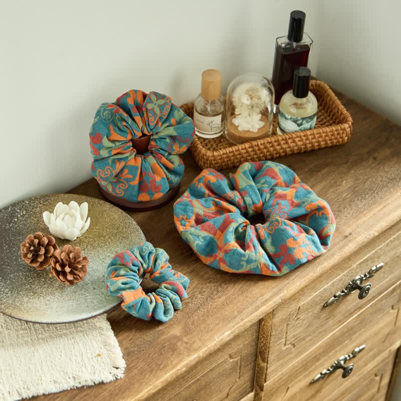 Ownkoti Boho Floral Scrunchies 3pc Set - Blue - 1 Pack Scrunchie - L - image 0
