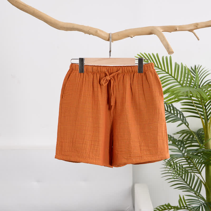 Ownkoti Relaxed Cotton Gauze Drawstring Lounge Shorts - Orange - XL - image 0