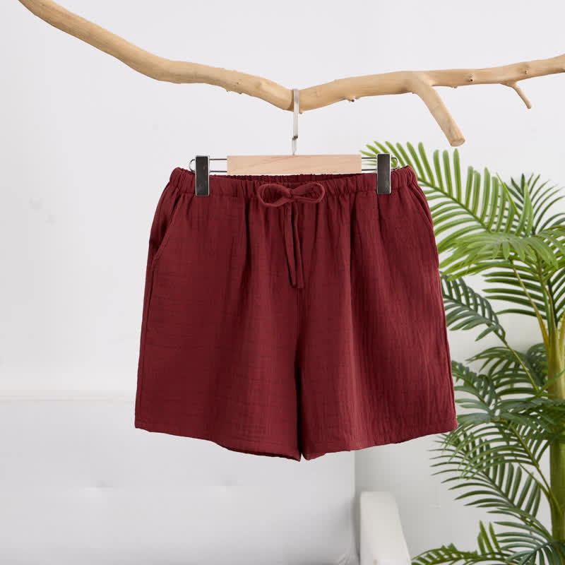 Ownkoti Relaxed Cotton Gauze Drawstring Lounge Shorts - Red - XL - image 8