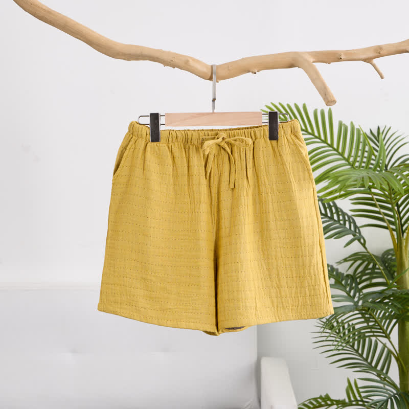 Ownkoti Relaxed Cotton Gauze Drawstring Lounge Shorts - Yellow - XL - image 16