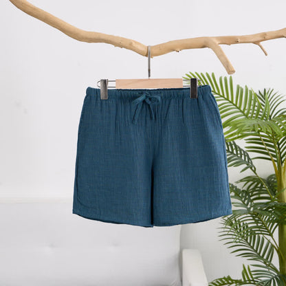 Ownkoti Relaxed Cotton Gauze Drawstring Lounge Shorts - Blue - XL - image 26