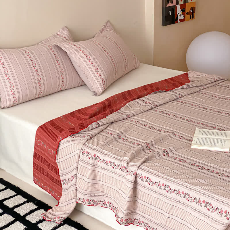 Ownkoti Blush Floral Stripe Washed Cotton Bedding Set - image 1