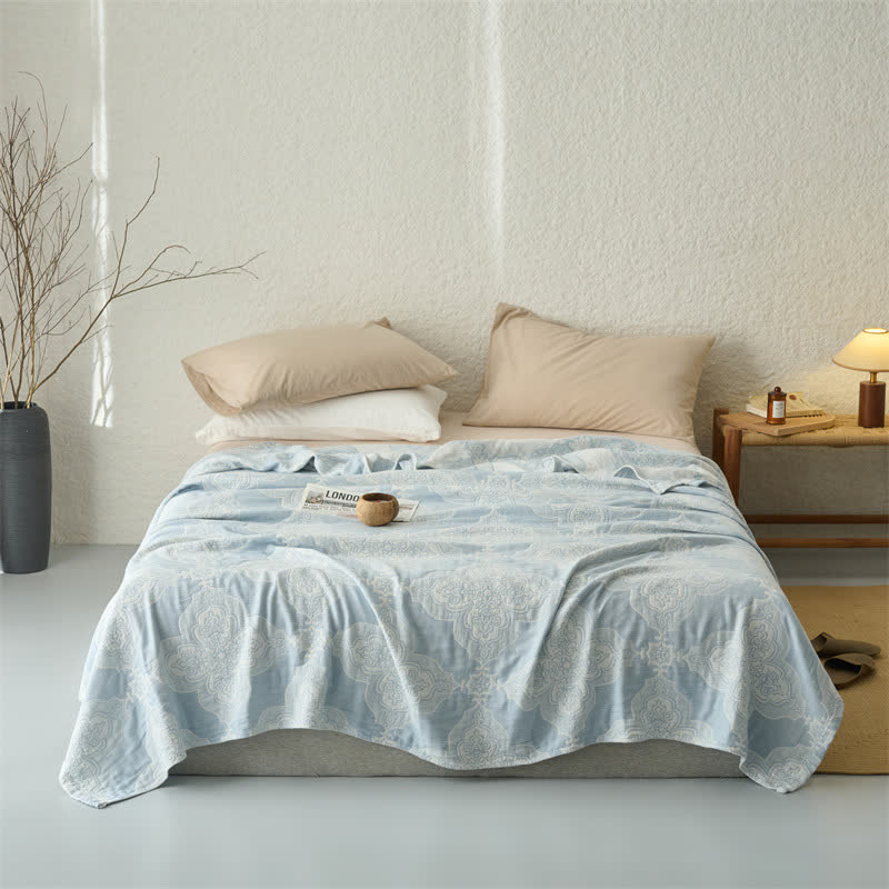 Ownkoti Vintage Damask Cotton 3-Layer Muslin Throw Quilt - Blue - Queen - image 2