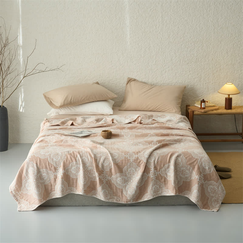 Ownkoti Vintage Damask Cotton 3-Layer Muslin Throw Quilt - Camel - Queen - image 0