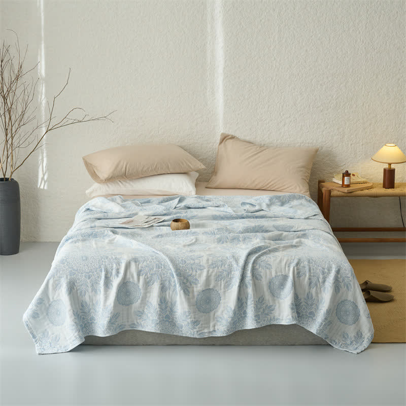 Ownkoti Vintage Floral Cotton Muslin Blanket Quilt - Blue - Queen - image 5