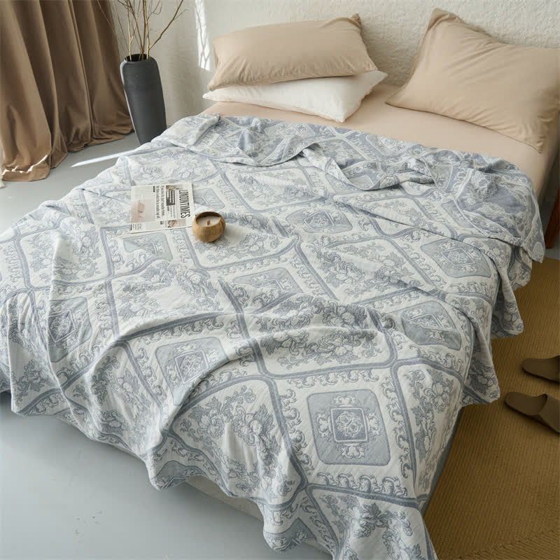Ownkoti Retro Plaid Flower 3-Layer Muslin Throw Quilt - image 3
