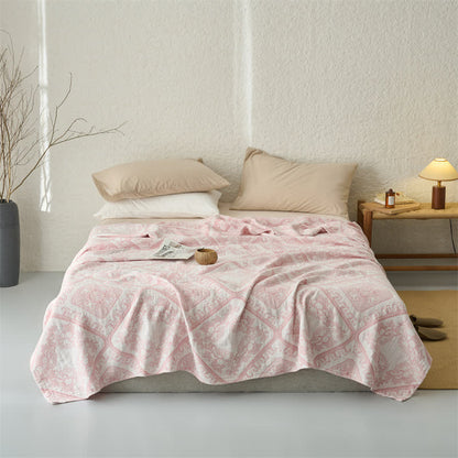 Ownkoti Retro Plaid Flower 3-Layer Muslin Throw Quilt - Pink - Queen - image 0
