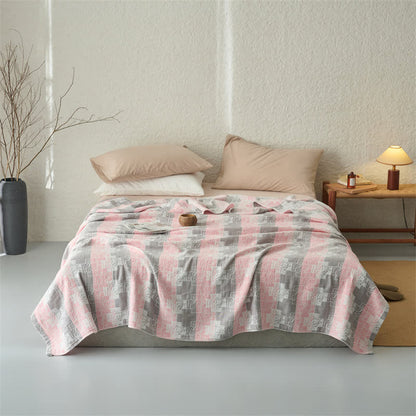 Ownkoti Geometric Cotton Muslin Reversible Blanket Quilt - Pink - Queen - image 6