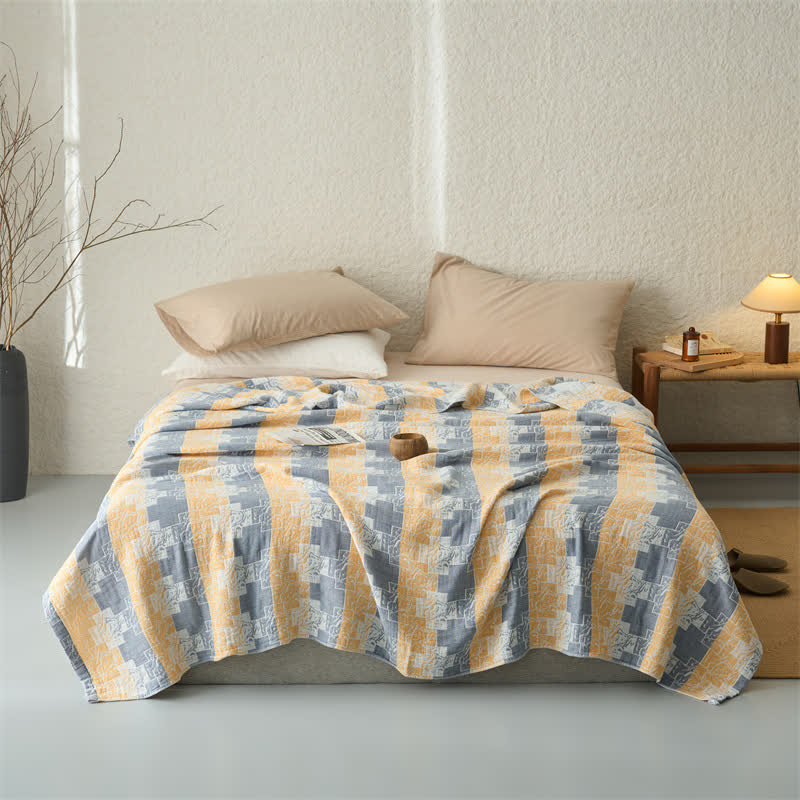 Ownkoti Geometric Cotton Muslin Reversible Blanket Quilt - Yellow - Queen - image 0