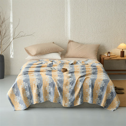 Ownkoti Geometric Cotton Muslin Reversible Blanket Quilt - Yellow - Queen - image 0