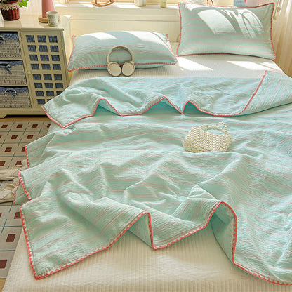 Ownkoti Mint Striped Trim Crinkled Knitted Cotton Quilt - image 1