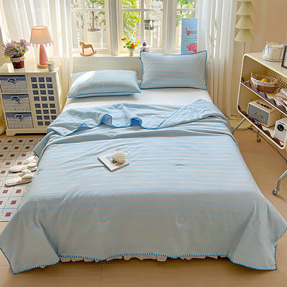Ownkoti Mint Striped Trim Crinkled Knitted Cotton Quilt - image 7