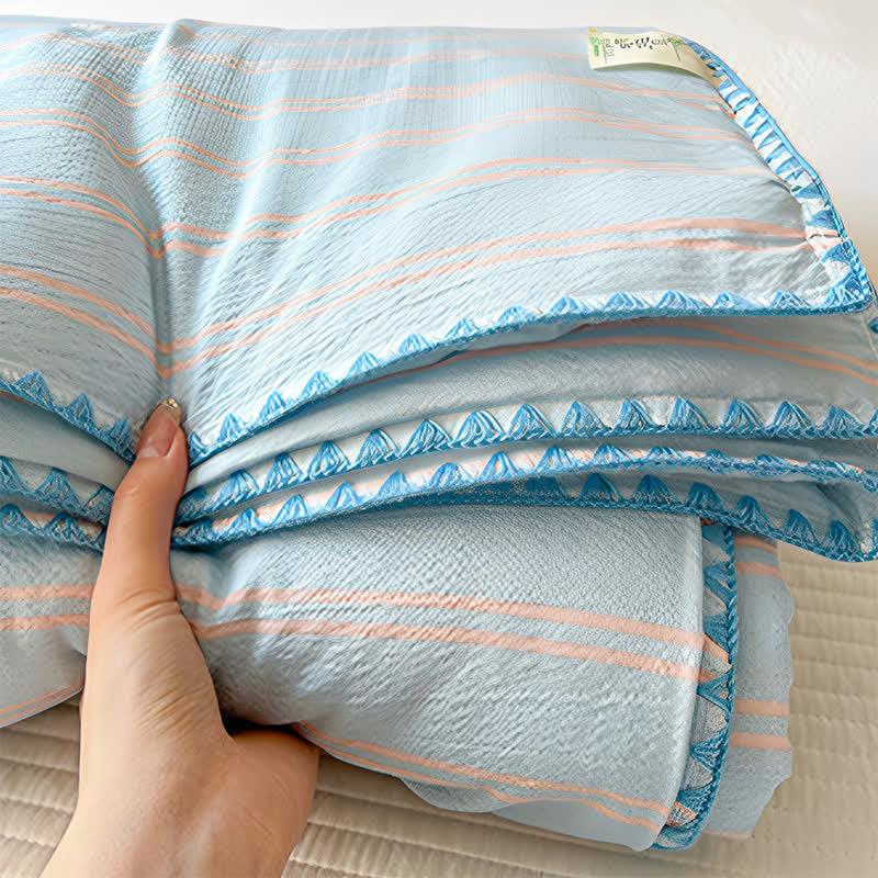 Ownkoti Mint Striped Trim Crinkled Knitted Cotton Quilt - image 8