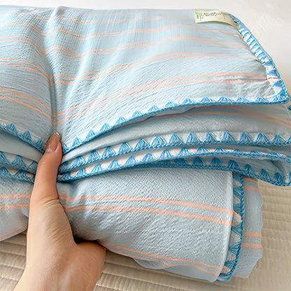 Ownkoti Mint Striped Trim Crinkled Knitted Cotton Quilt - image 8