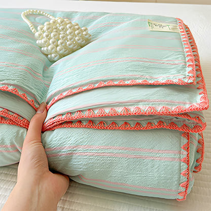 Ownkoti Mint Striped Trim Crinkled Knitted Cotton Quilt - image 3