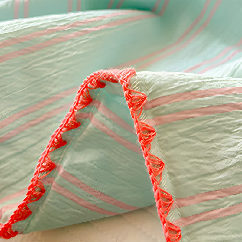 Ownkoti Mint Striped Trim Crinkled Knitted Cotton Quilt - image 5