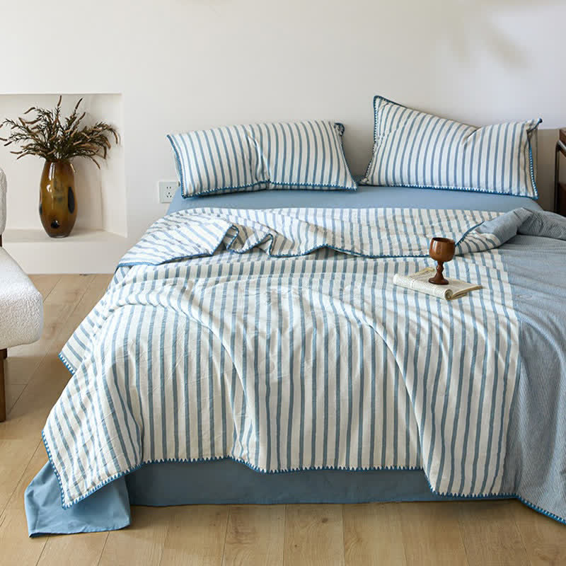 Ownkoti Shell Trim Two-Tone Stripe Cotton Bedding Set - image 1