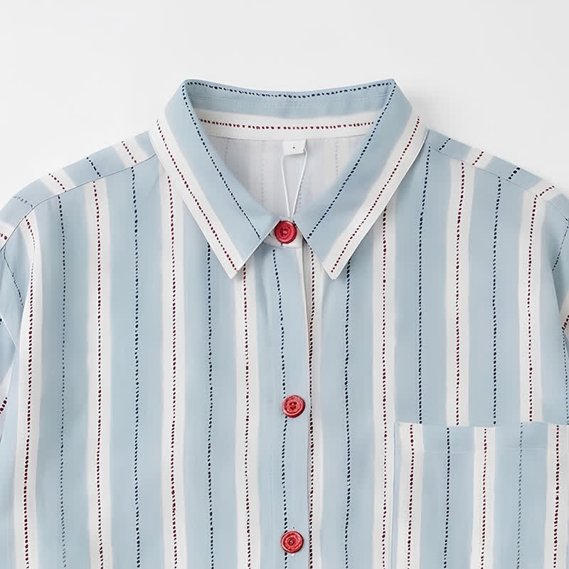 Ownkoti Red Accent Blue Stripe Double Gauze Pajamas - image 4