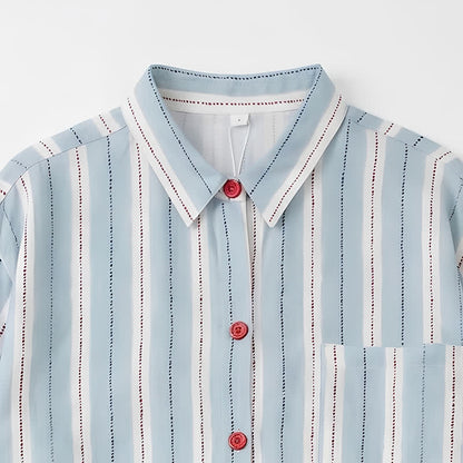 Ownkoti Red Accent Blue Stripe Double Gauze Pajamas - image 4