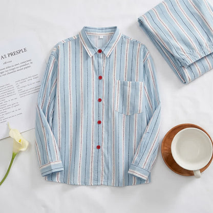 Ownkoti Red Accent Blue Stripe Double Gauze Pajamas - image 3