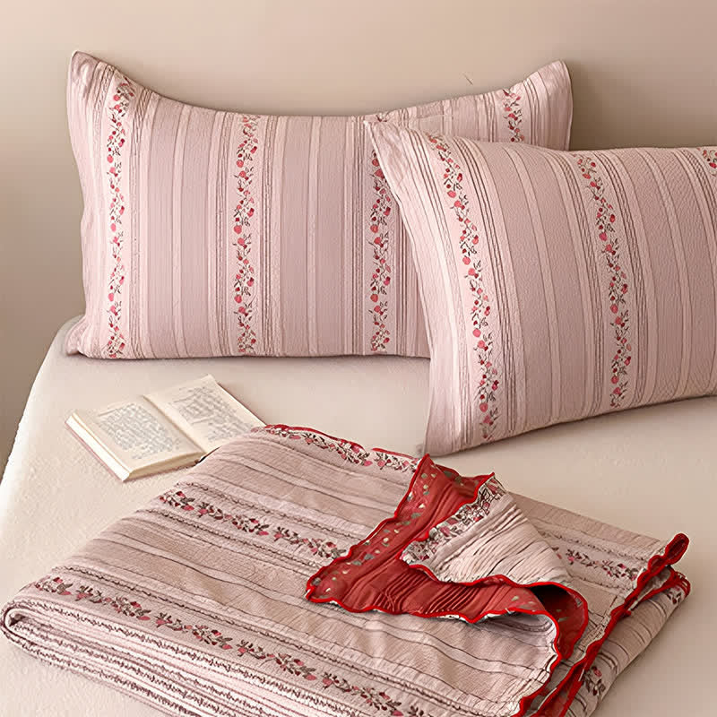 Ownkoti Blush Floral Stripe Washed Cotton Bedding Set - image 3
