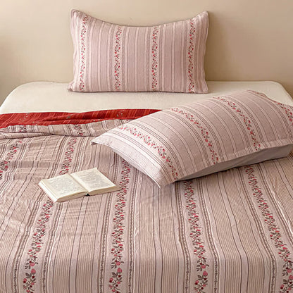 Ownkoti Blush Floral Stripe Washed Cotton Bedding Set - Pink - Queen - Bedding Set (3PCS) - image 0
