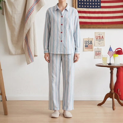 Ownkoti Red Accent Blue Stripe Double Gauze Pajamas - image 1