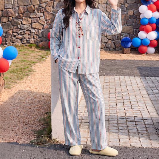 Ownkoti Red Accent Blue Stripe Double Gauze Pajamas - image 0