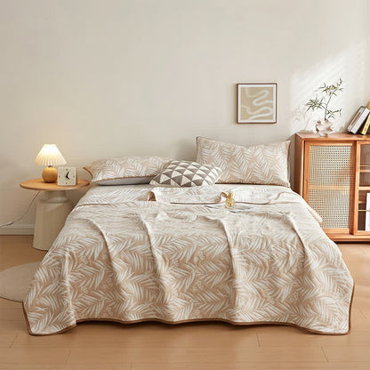 Ownkoti Botanical Palm Leaf Cotton Muslin Blanket Quilt - Coffee - 2PCS Pillowcases - 19" x 29" - image 0