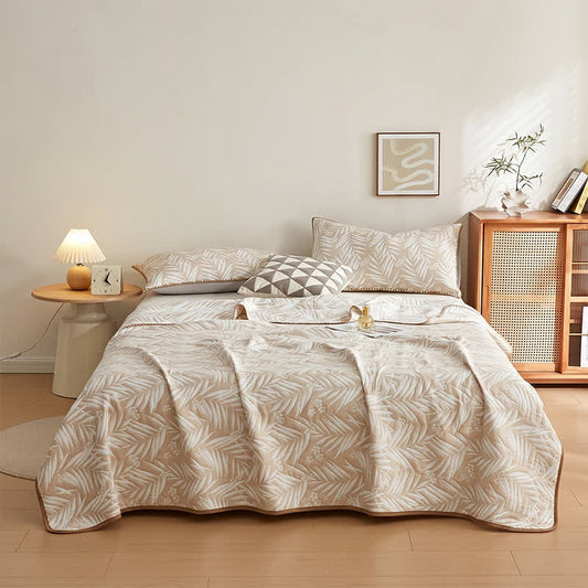 Ownkoti Botanical Palm Leaf Cotton Muslin Blanket Quilt - Coffee - 2PCS Pillowcases - 19" x 29" - image 0