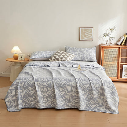 Ownkoti Botanical Palm Leaf Cotton Muslin Blanket Quilt - Blue - 2PCS Pillowcases - 19" x 29" - image 10