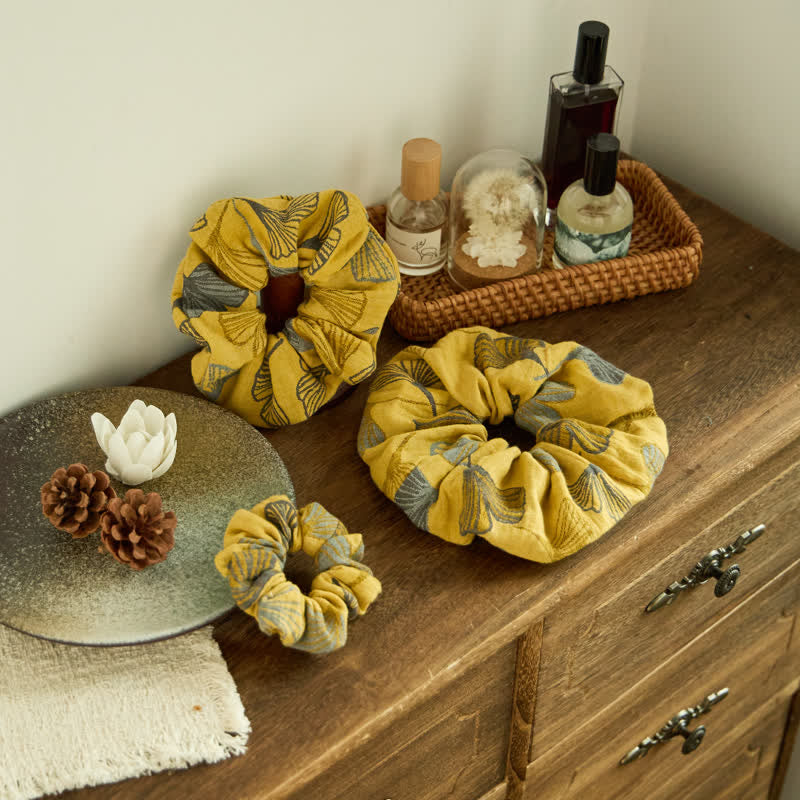 Ownkoti Ginkgo Print Scrunchies Set of 3 - Yellow - 1 Pack Scrunchie - L - image 0