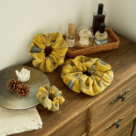 Ownkoti Ginkgo Print Scrunchies Set of 3 - Yellow - 1 Pack Scrunchie - L - image 0