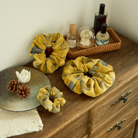 Ownkoti Ginkgo Print Scrunchies Set of 3 - Yellow - 3 Pack Scrunchies - S+M+L - image 0