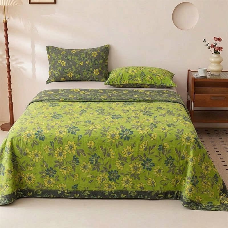Ownkoti Vintage Green Floral Cotton Bedspread - Bedspread with 2PCS Pillowcases - King - image 0