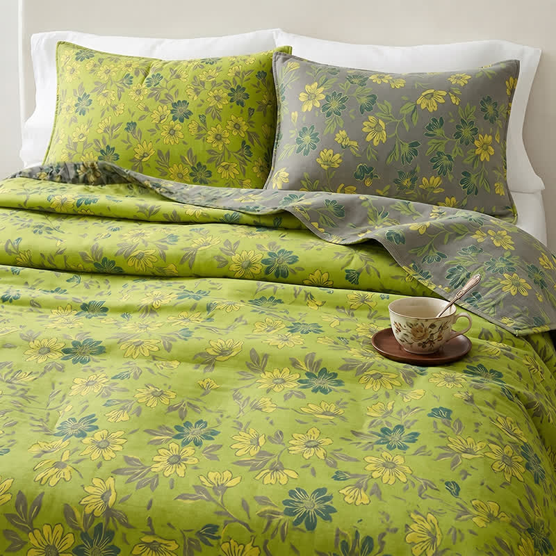 Ownkoti Vintage Green Floral Cotton Bedspread - image 2