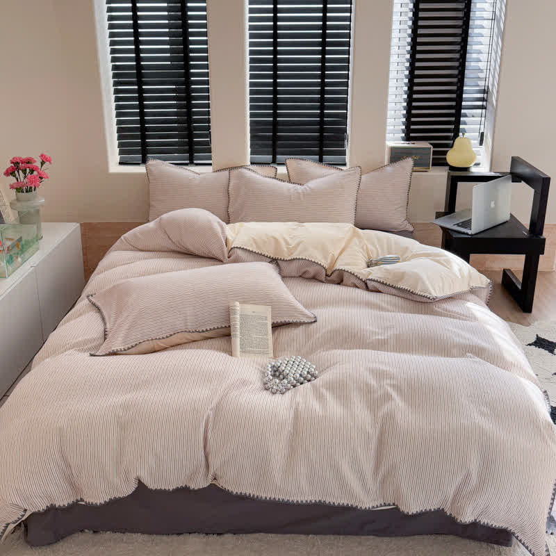 Ownkoti Stripe Scalloped Edge Washed Cotton Bedding Set  - image 5