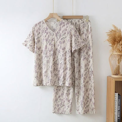 Ownkoti Botanical Floral Cotton Loungewear Set - Beige - 3XL - image 0