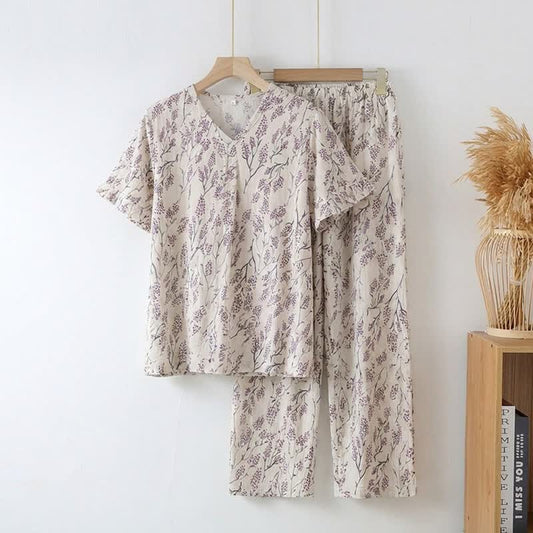 Ownkoti Botanical Floral Cotton Loungewear Set - Beige - 3XL - image 0
