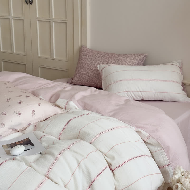 Ownkoti Pink Blossom Washed Cotton Four Piece Bedding Set - Pink - Flat Sheet - King - image 0